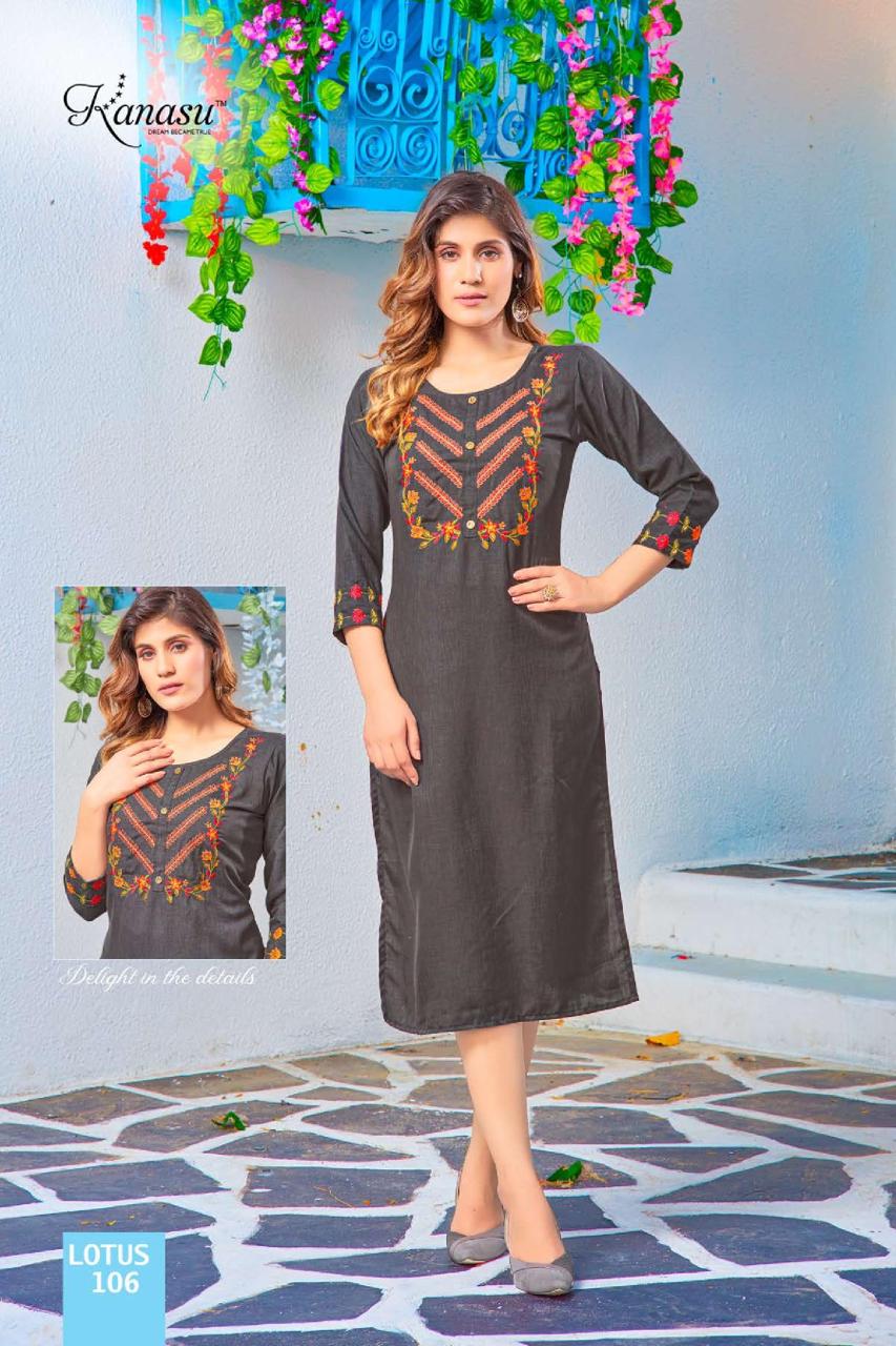 Kanasu Lotus Vol 2 Blueberry Rayon Kurtis Catalog
